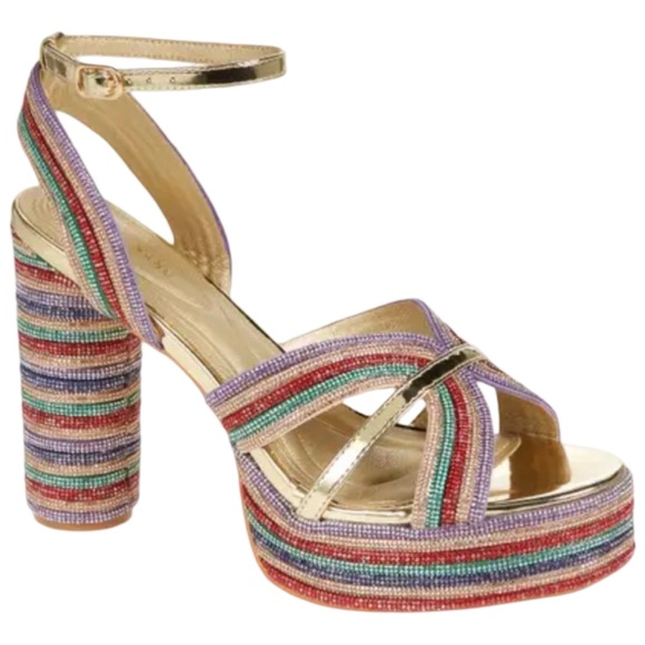 NWOB $119 AZALEA WANG Kinslee Platform Sandal Gold Multi Size 7 - Picture 5 of 5